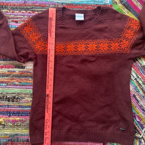 Columbia Burgundy and Orange Cotton Wool Blend Ski Sweater Fall Winter Basics - Picture 6 of 7
